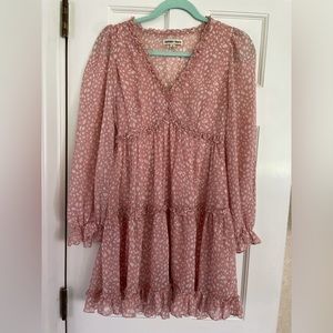 Dusty rose ruffled long sleeve dress